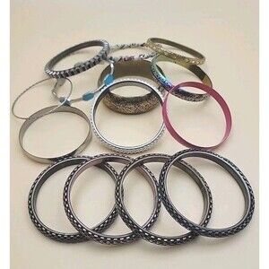 Bangle Bracelets Lot Of 14 Brass And Misc All Vintage